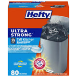 Hefty 13 Gallon Blackout Trash Bags – Style-Forward Kitchen Waste Solution with Continuous Clean Burst Fragrance, 80 Count