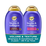 OGX Thick & Full + Biotin and Collagen – Evening Volumizing Wash and Condition for Thinning Hair, Mindful Bath Time 2-Pack