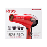 KISS 1875W Pro Tourmaline Ceramic Hair Dryer - Premium Red Salon-Quality Styling Edition with 7-Piece Accessory Kit