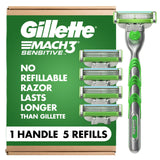 Gillette Mach3 Sensitive Shave Set – Practical Father's Day Gift for Him, Long-Lasting 5 Cartridge Refill Pack