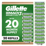Gillette Mach3 Sensitive Cartridges 20 Pack – Soothing Post-Shave Routine for Irritation-Prone Skin, Master Bathroom