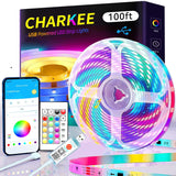 CHARKEE Safe LED Strip Lights USB 5V Low Voltage, Flameless RGB Light Strip for Bedroom TV and Sleep Routine, App Timer Auto Shutoff