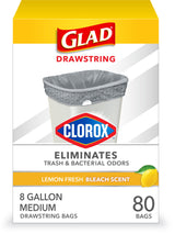 Glad Medium Garbage Bags with Febreze – Practical Birthday Gift for Mom, Scent-Enhanced 8 Gallon Drawstring, 80 Count