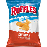 Ruffles Potato Chips Cheddar & Sour Cream – Family Snack for Kids Lunchboxes and After-School Munching, 12.5 oz Party Size Bag