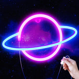Lumoonosity Saturn Neon Sign - Simple Planet LED Wall Accent for Clean Aesthetic Spaces, USB Powered Light with On/Off Switch, 3W Low Power