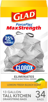 Glad ForceFlex MaxStrength Kitchen Trash Bags 13 Gallon — Reinforced No-Tear Garbage Liners Safe Around Kids and Pets, Febreze OdorShield, 90 Pack