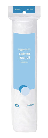 Amazon Basics 100% Cotton Rounds for Makeup Removal, Hypoallergenic Pads for Nightly Skincare Ritual, 100 Count
