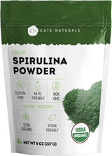 Kate Naturals Organic Spirulina Powder – Plant-Based Self-Care for Smoothie and Wellness Routine, 8 oz