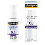 Neutrogena Ultra Sheer Face Sunscreen Serum – Pool & Beach SPF 60 with Vitamin E, Water-Resistant 80 Min