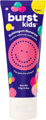 BURST Bubblegum Bonanza Kids Toothpaste with Fluoride – Clean Ingredient Anticavity Toothpaste Free from SLS, Dyes, and Phthalates, Safe for Ages 2+, 4oz Tube