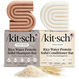 Kitsch Rice Water Protein Solid Shampoo and Conditioner Set – Clutter-Free Shower Duo, Plastic-Free Hair Essentials