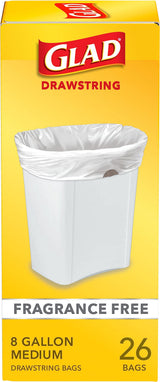 Glad Medium Garbage Bags with Febreze – Practical Birthday Gift for Mom, Scent-Enhanced 8 Gallon Drawstring, 80 Count