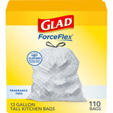 Glad ForceFlex Drawstring Garbage Bags – High Capacity Tear-Resistant Bags for Streamlined Home Office and Kitchen, 13 Gal