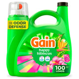 Gain Liquid Laundry Detergent Odor Defense Hibiscus Hula Scent for Cozy Living Room Linen Care, 100-Load Decorative-Scent Detergent