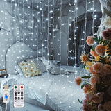 LuminHaus Minimalist Curtain Fairy Lights 6.6x6.6ft 200 LED Warm White Simple Clean Drop String Light for Scandi Bedroom and Neutral Interior