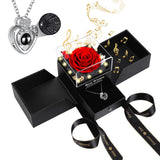 Verocharm Illuminated Eternal Rose with Necklace Keepsake – Bedroom Nightstand and Vanity Decor for Women, No Watering 3 to 5 Year Display