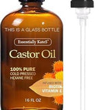 Essentially KateS Biotin + Vitamin E Castor Oil 16 Fl Oz – Wind-Down Self-Care Treatment for Lashes, Brows, and Body