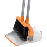 MR.SIGA Broom and Dustpan Set with Adjustable Long Handle, Family Floor Sweeper for Playroom and Entryway Messes, Gray
