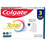 Colgate Total Active Prevention Deep Clean Toothpaste – Mindful Oral Care for Morning and Evening Routine, Stannous Fluoride Whole-Mouth Protection, 3 Pack