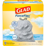 Glad ForceFlex Tall Kitchen Bags – Streamlined Drawstring Design for Uncluttered Counter Spaces, Fresh Clean, 140 Count