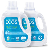 ECOS Plant-Based Baby Laundry Detergent – Hypoallergenic Formula Safe for Playroom Towels and Kids' Bedding, Pack of 2
