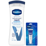 Vaseline Unscented Advanced Repair Lotion + Lip Therapy – Two-Step Fragrance-Free Hydration for Capsule Bathrooms