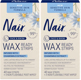 Nair Ready Wax Strips – Calming Chamomile Self-Care Kit for Sensitive Skin, Up to 4 Weeks Smooth