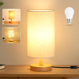 Decorative Table Lamp for Cozy Bedroom and Living Room, Flaxen Linen Shade Wood Base
