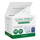 Clean Skin Club Clean Towels® XL Sensitive Skin – Hygienic Single-Use Face Towels to Prevent Bacterial Transfer, Dermatologist-Approved Dry Wipes, 50 Count