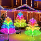 Outdoor Solar Powered Christmas Trees – 5 Layer Color Changing Fiber Optic Yard Lights for Garden Walkway and Camping