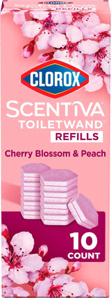 Clorox Scentiva ToiletWand Refills – All-in-One Disposable System for Clutter-Free Small Bathroom, Cherry Blossom and Peach, 10 Pack