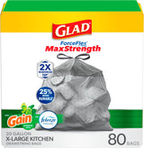 Glad ForceFlex MaxStrength XL Drawstring Trash Bags 20 Gallon, Fresh Clean Scented Liners to Neutralize Food and Pet Odors, 80 Count
