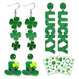 Clover Bloom St Patricks Day Earrings and Tattoos Set – Fun Birthday Gift for Her with 3 Pairs of Shamrock Earrings and Temporary Tattoos