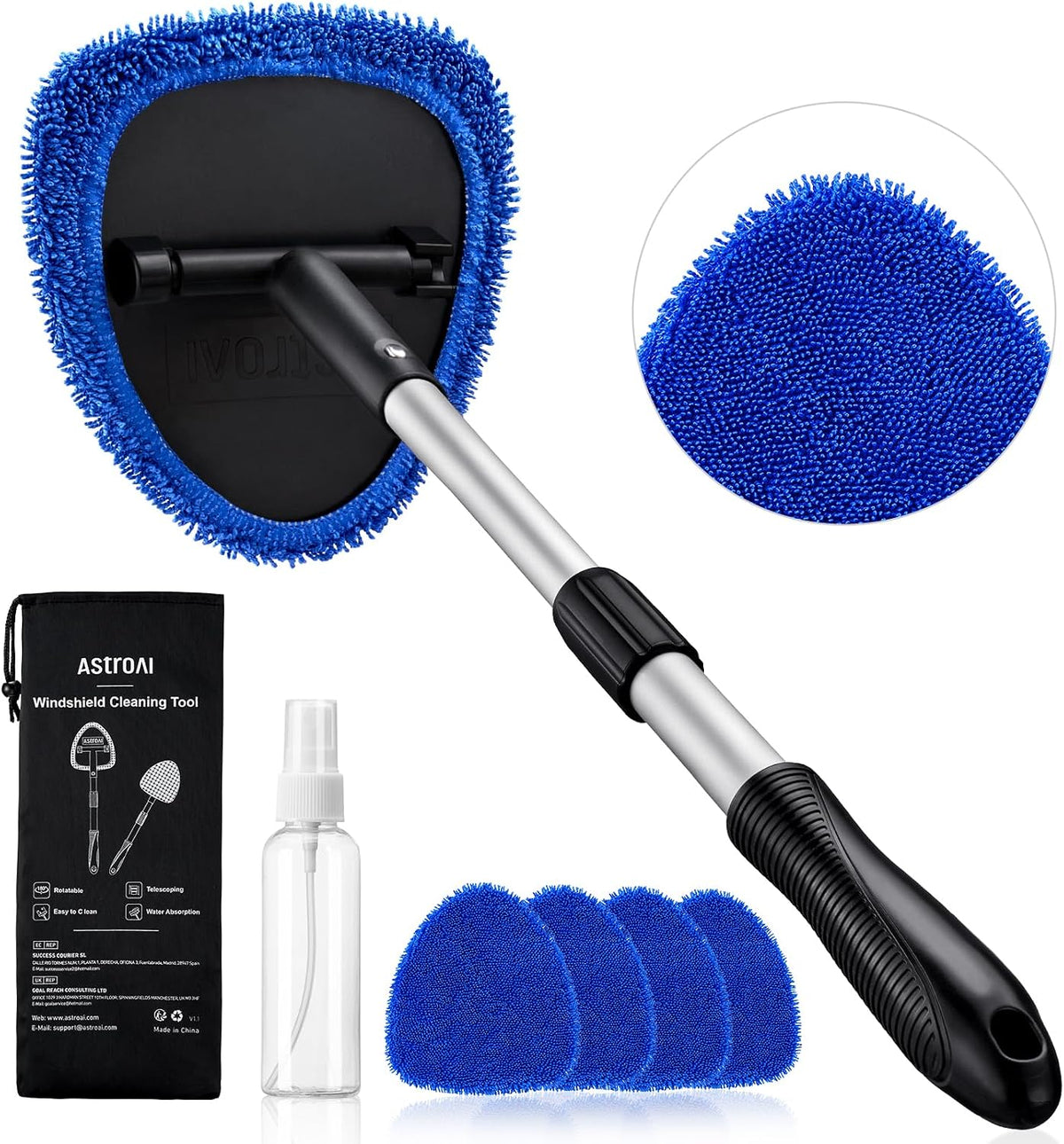 telescoping handle extending from 15.9 to 21 inches (with 26in and 32in variants for larger vehicles)