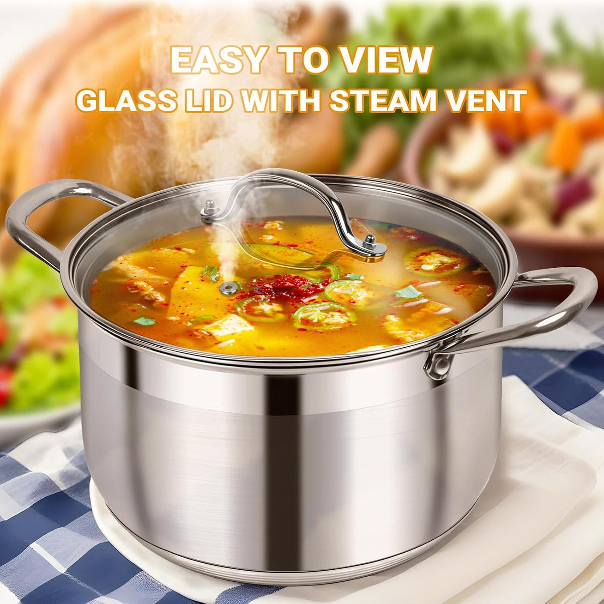 tempered glass lid with steam vent and tight-seal heat retention