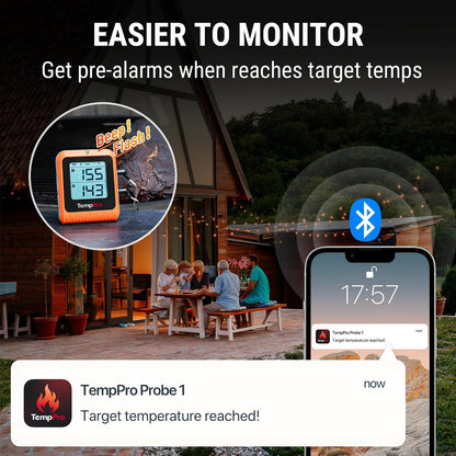 TempPro TempSync Rechargeable Bluetooth Probe Thermometer – Streamline Weeknight Dinners and Weekend Cookouts with Real-Time Alerts