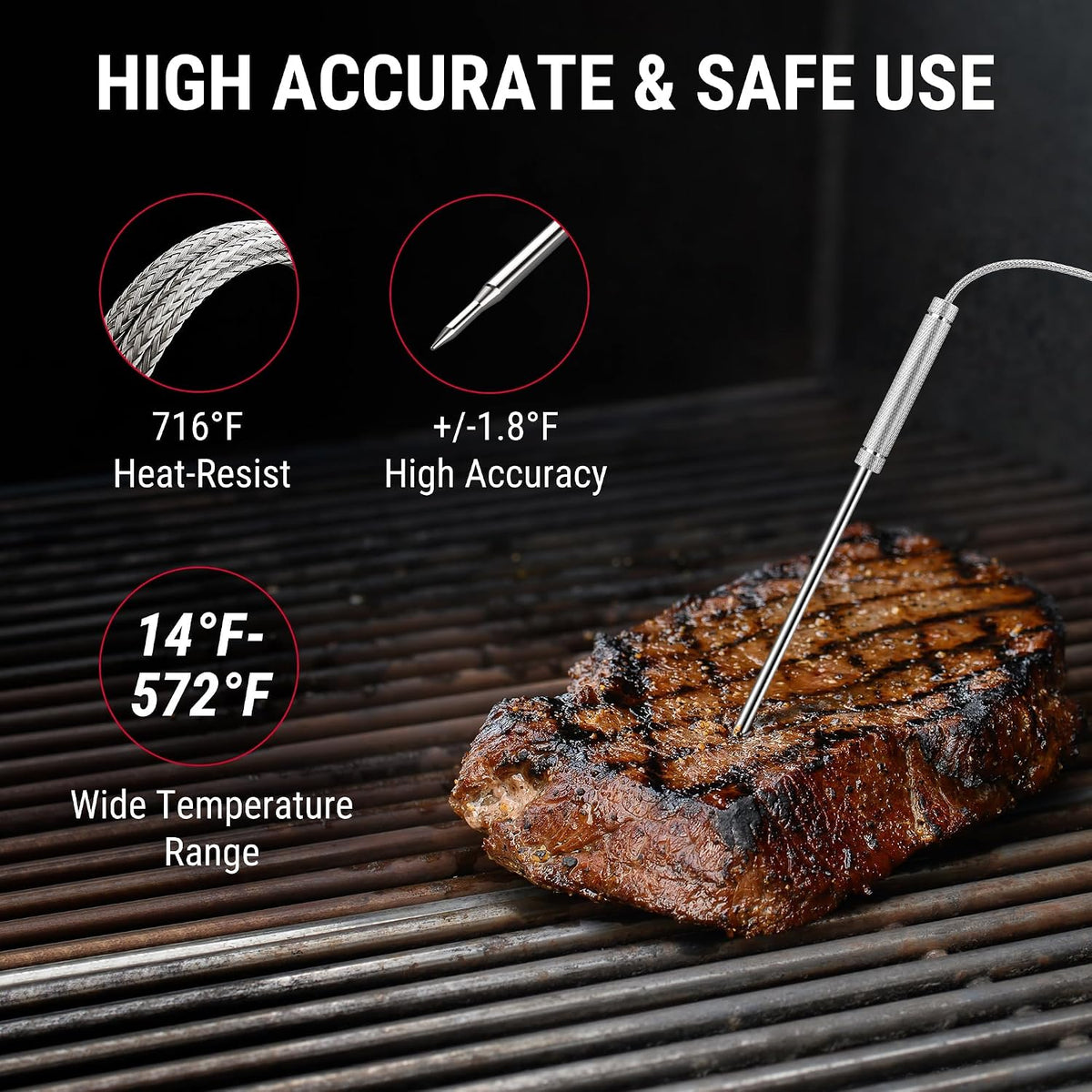 TempPro TempSync Rechargeable Bluetooth Probe Thermometer – Streamline Weeknight Dinners and Weekend Cookouts with Real-Time Alerts