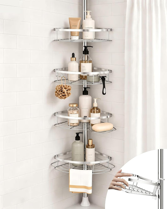 tension-mount stainless steel pole with strong spring mechanism (34–116 in adjustable range)