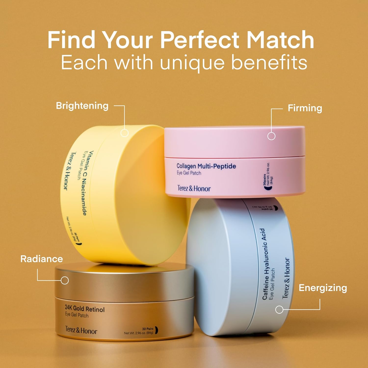 TEREZ & HONOR 24K Gold Retinol Under Eye Patches – Mindful Evening Wind-Down Ritual for the Bedroom Vanity, Soothing Eye Treatment for Calm Skin