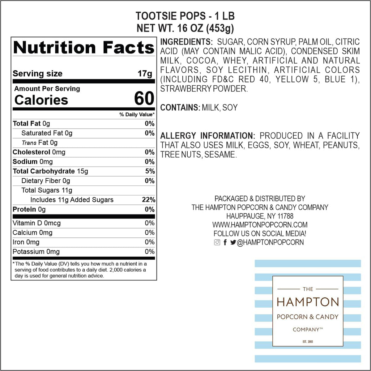 The Hampton Popcorn & Candy Company Assorted Fruit Roll Pops with Chocolate Center – Gluten-Free Kids' Candy for School Reward Bags, Bulk 2lb