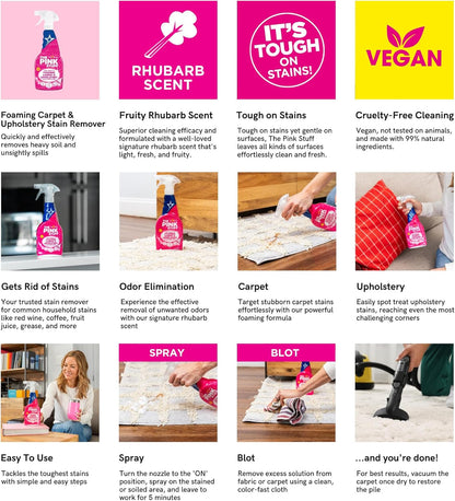 The Pink Stuff Miracle Foaming Carpet & Upholstery Stain Remover for Home Office Carpets, Quick-Dry Spot Treatment