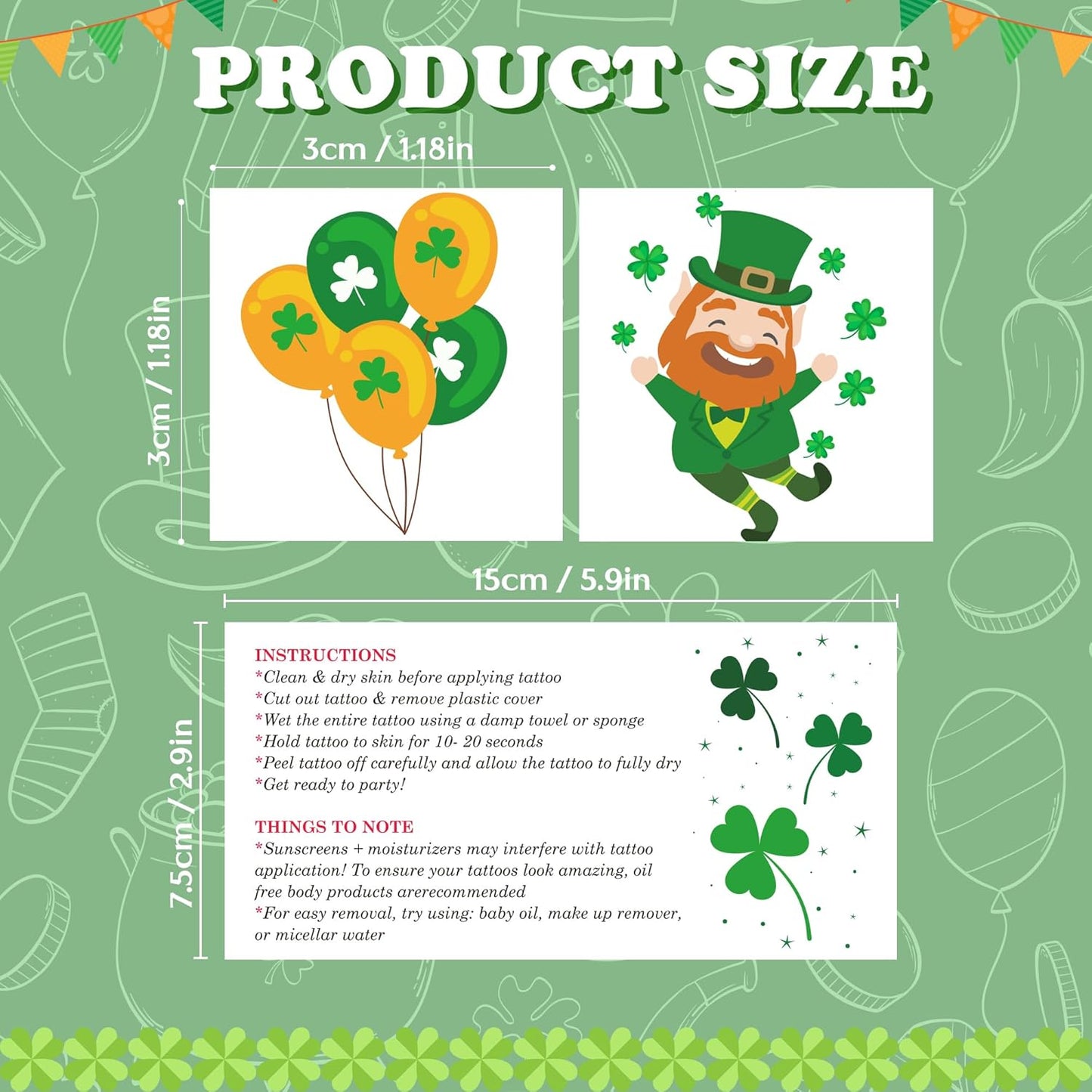 themed designs including shamrocks, leprechauns, irish flags, rainbows, pots of gold, and horseshoes