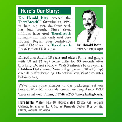 TheraBreath 1 Liter Oral Rinse Perfect for Households Seeking Long-Lasting Value, Mild Mint