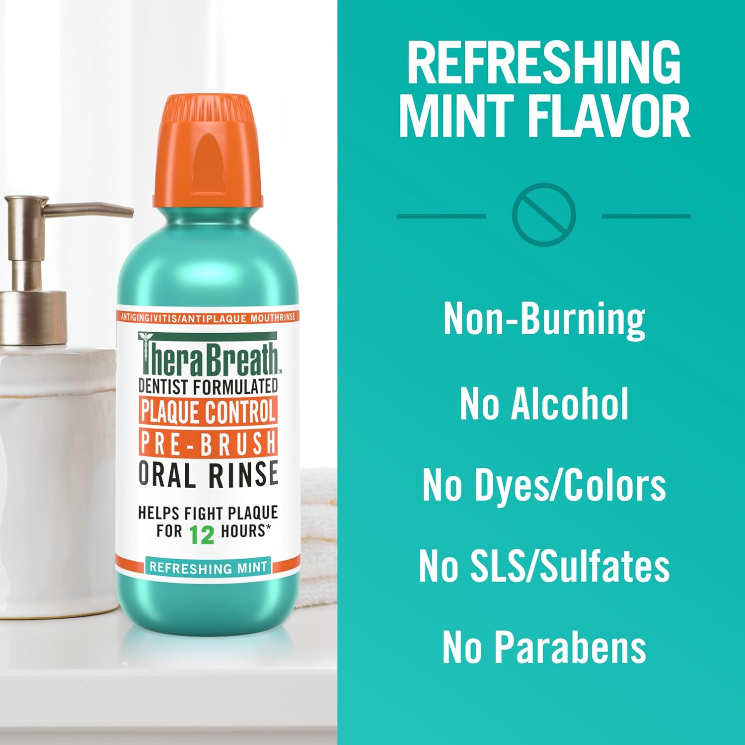 TheraBreath Dentist-Formulated Rinse – High-End Vegan Oral Care in Refreshing Mint, Pack of 2