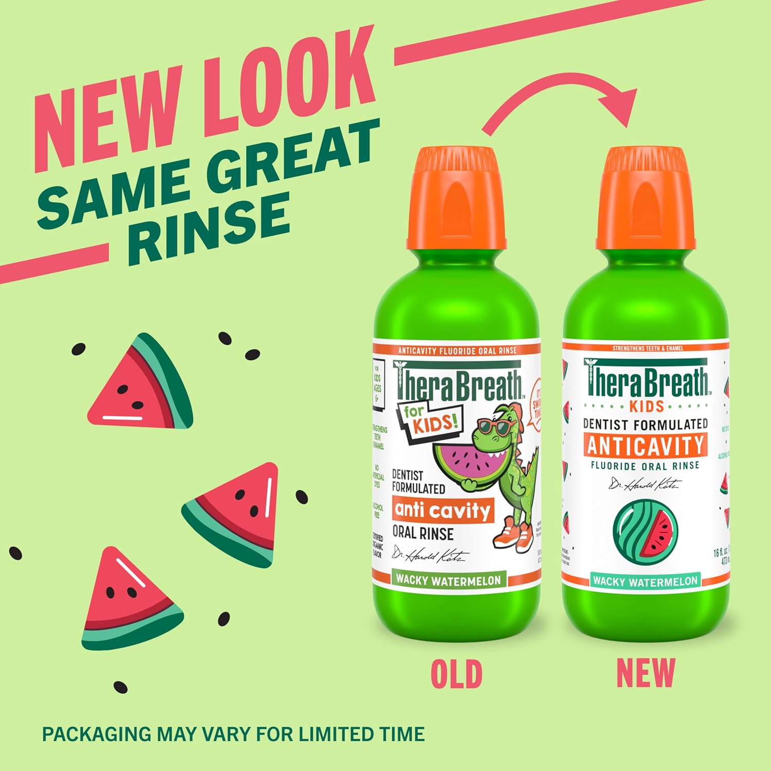 TheraBreath Kids Anticavity Rinse, Organic Watermelon, No Alcohol or Artificial Dyes – Daily Fluoride Mouthwash for Children's Toothbrushing Routine