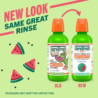 TheraBreath Kids Anticavity Rinse, Organic Watermelon, No Alcohol or Artificial Dyes – Daily Fluoride Mouthwash for Children's Toothbrushing Routine