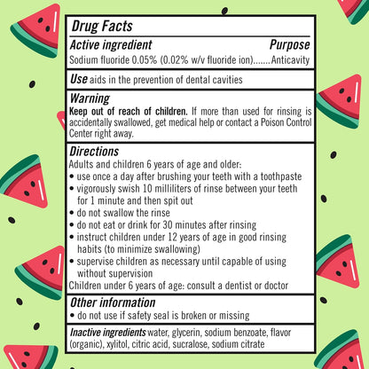 TheraBreath Kids Anticavity Rinse, Organic Watermelon, No Alcohol or Artificial Dyes – Daily Fluoride Mouthwash for Children's Toothbrushing Routine