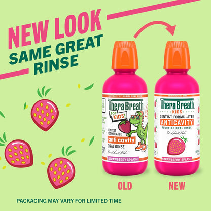 TheraBreath Kids Anticavity Rinse Strawberry Flavor – Sugar-Free Oral Care for School Age Children Ages 4 to 12