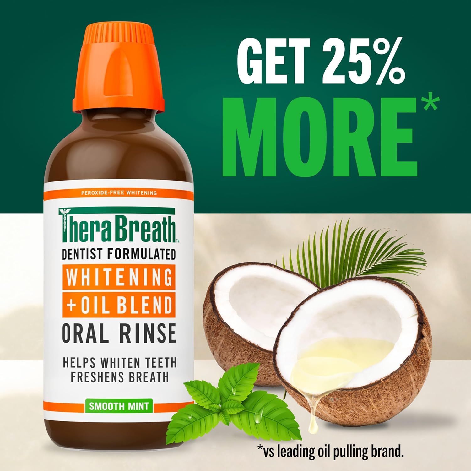 TheraBreath Whitening + Oil Blend Rinse – SLS-Free, Paraben-Free, and Dye-Free Mouthwash for Safer Daily Oral Care, 16 Fl Oz