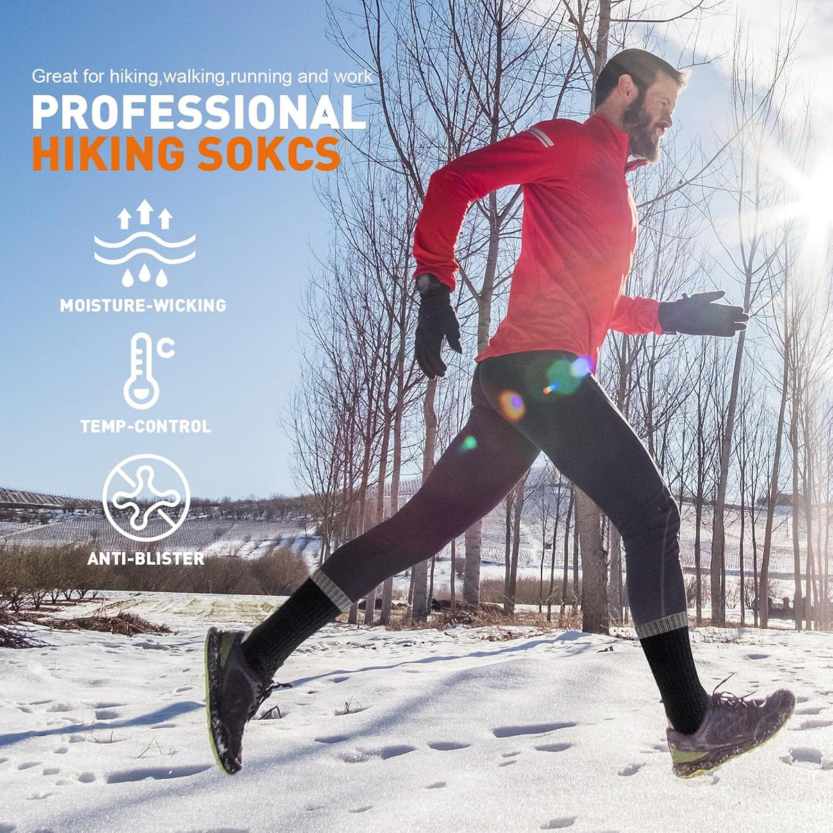 thermal-knit crew-height design covering ankle and lower calf